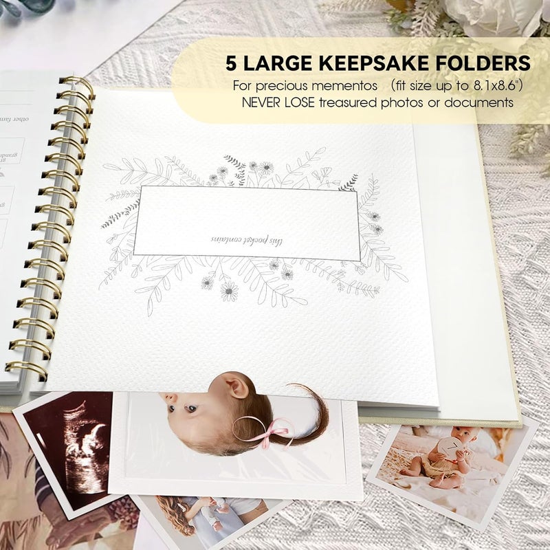 1DOT2 Timeless First 5 Years Keepsake Baby Memory Book for Boy or Girl, Luxury Linen Cover Acid Free Pages, Neutral Baby Journal Milestone Book or Scrapbook, Record the Story of You from Birth to Age 5 - Image 5
